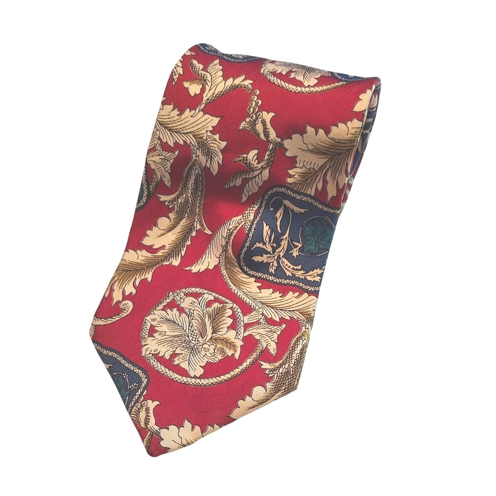 Oscar de la Renta Necktie Mens OS Red Baroque Floral Silk Classic Designer Tie